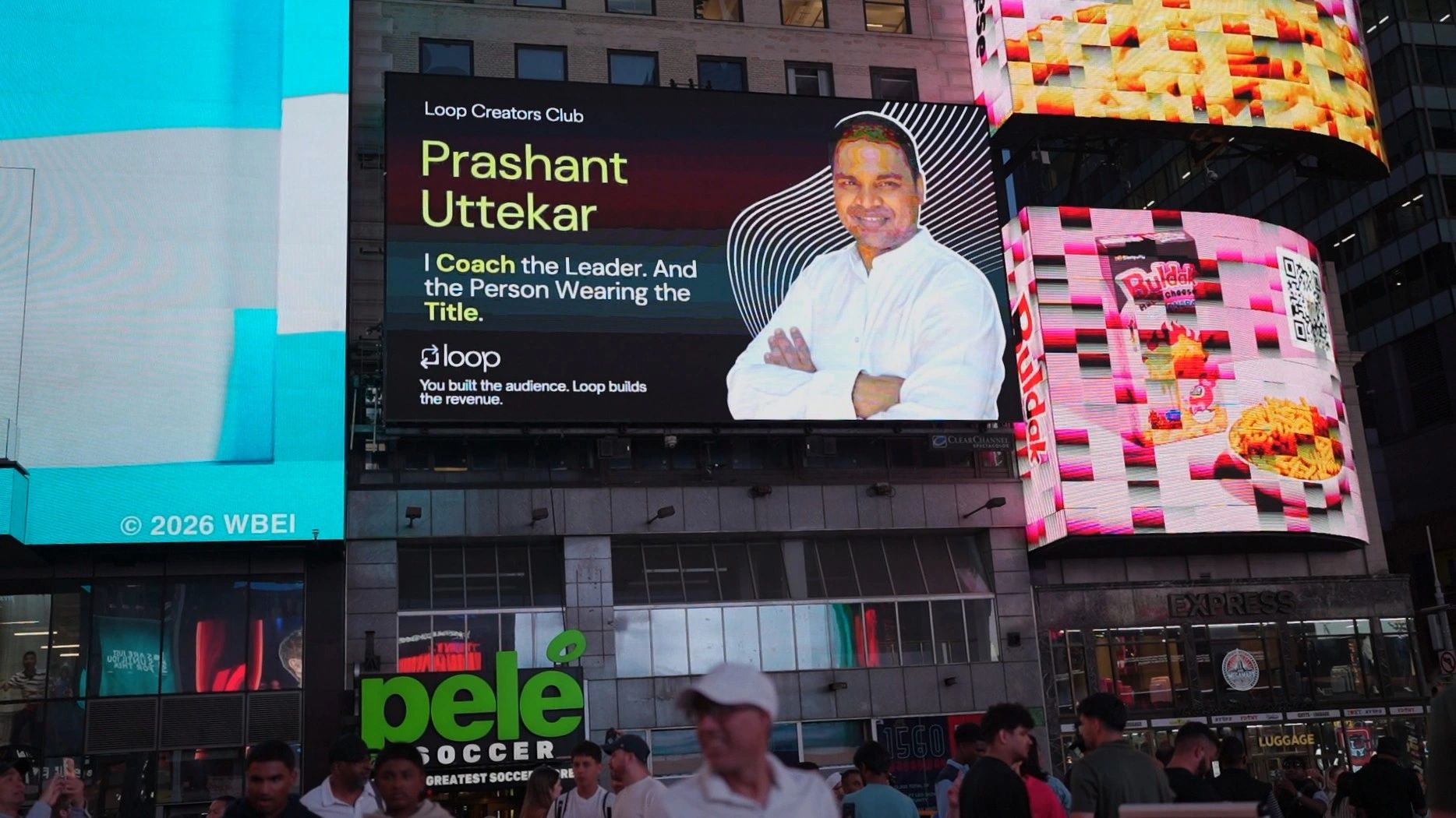 Prashant Uttekar featured on a billboard in Times Square, New York